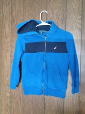 Nautica Boys Blue Navy Zip Up Furry Hooded Fleece Size Small 8