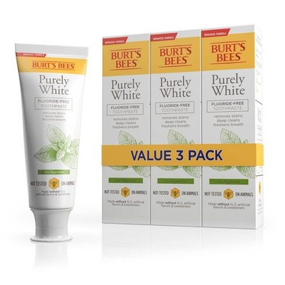 Burt's Bees Purely White Fluoride-Free Zen Peppermint Toothpaste, 4.7oz - 3 Pack
