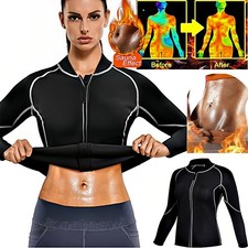 Women Sauna Suit Gym Workout Weight Loss Long Sleeve Top Sweat Suits Body Shaper