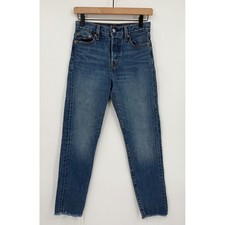 Levis 501 Jeans Womens 26 Blue Skinny White Oak Cone Button Fly Denim Raw Hem
