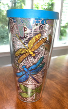 TERVIS Tumbler 24 Oz. Travel Cup Dragonfly Mandala With Lid Made In USA EUC