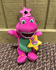 Mattel Barney's World Purple/Green Dinosaur Mini Plush Stuffed Animal w/ Clip