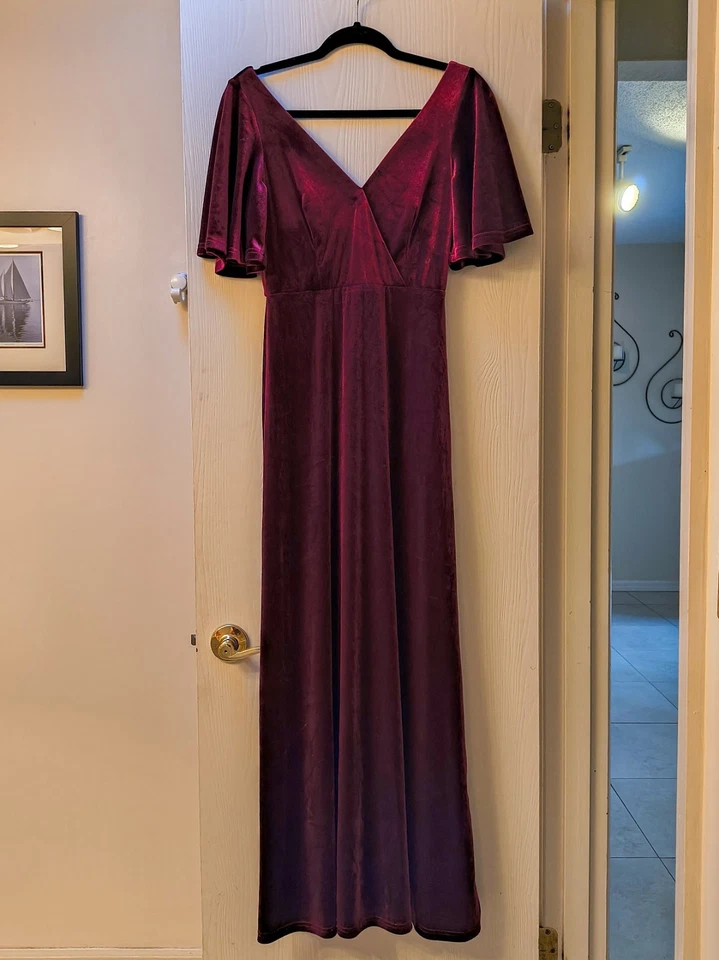 Vestido de terciopelo rojo oscuro talla 4 hasta el suelo vestido manga corta acampanada SIEMPRE BONITO Foto 2 de 4