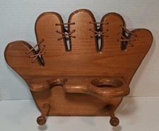 Vtg Wood Baseball Glove Shaped Wall Shelf for...
