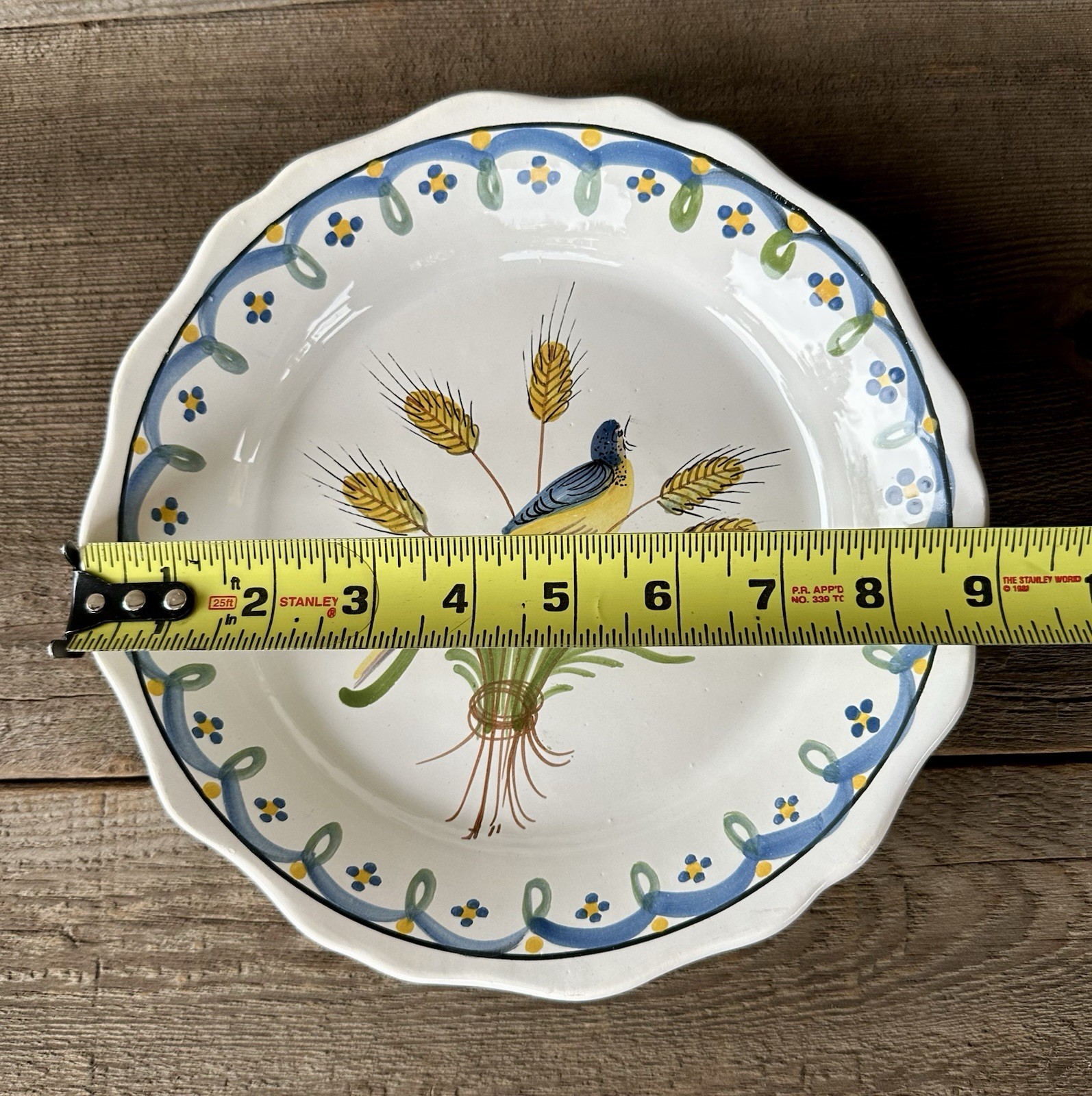 Vtg Pierre Deux French Country Faience Blue Bird / Sheaves Of Wheat Plate Signed