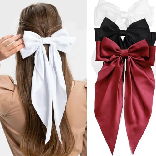 Large Ribbon Hair Bows for Women - Coquette Bow Hair Clips with
