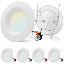 Luxrite 5/6" Retrofit LED Recessed Light 17W=90W 1500LM 5CCT Dimmable 4 Pack