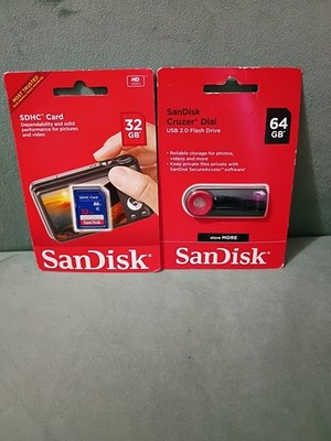 SanDisk 64 GB Cruzer Glide USB 2.0 Flash Drive & SDHC Card 32 GB 2 For 1