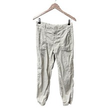 Frank  Eileen Jameson Utility Joggers Cropped Pants Linen Blend Cream 6