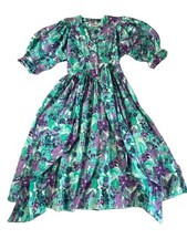 Vintage Richards Floral Dress Midi Dress 80s Flowers Cottagecore Puff Sleeve 10