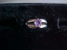 SOLITAIRE AMETHYST RING SET IN .925 STERLING SILVER-BY TK CUSTOM SILVER-SIZE 6.5
