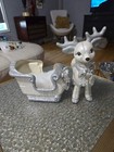VTG 1980'S ~ KIMPLE Mold Christmas REINDEER & SLEIGH SET Ceramic — photo 1