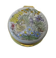 English Handpainted Large Round Enamel box Seasonal Spring