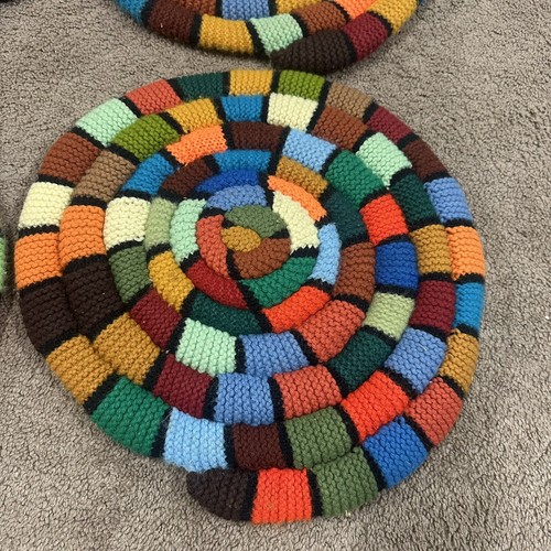 Vintage Knitted Seating Pad Chair Cushion Multicolor Round - Picture 5 of 10