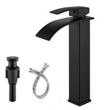 Black Tall Bathroom Basin Sink Faucet Single Handle Waterfall Vessel Mixer Taps