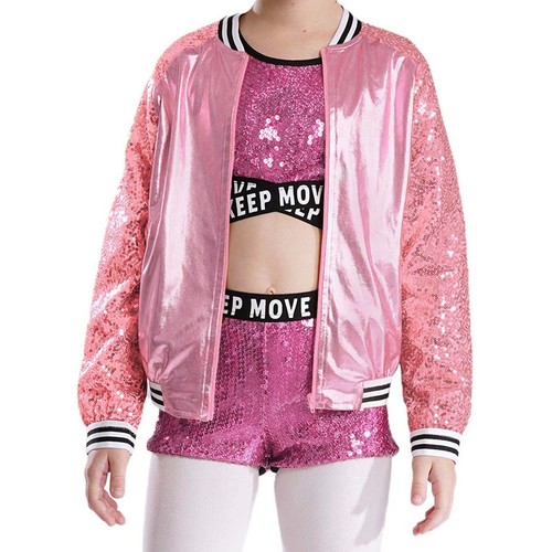 Kids Sweatshirt Sport Blouse Street Jacket Shiny Coat Sequin Sweater Party Top - Picture 50 of 71