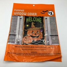 Halloween Pumpkin Decoration Window Cover Jack O Lantern Spider Welcome 30x48