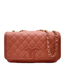CHANEL CC Filigree Small Flap Caviar Leather Crossbody Bag Pink