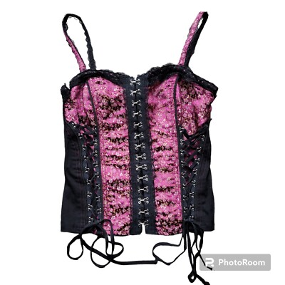 VTG 90s/Y2k Punk Goth Tripp NYC Black Pink Lace Up Corset