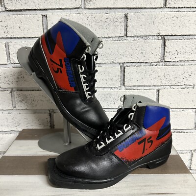 Borealis Nordic Cross Country Vintage Ski Boots Size 36 Black Blue Red Leather