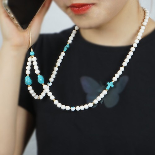 Turquoise Mobile Phone Chain Beaded Pearls Wrist Strap Long Lanyard - 第 9/12 張圖片