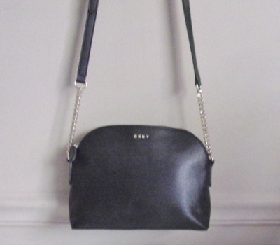 DKNY, Black Dome  Saffiano Fuax  Leather  Chain  & Faux Leather Strap CB Bag