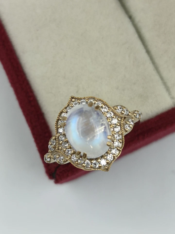 Natural Rainbow Moonstone Ring, 925 Sterling Silver Gold Plated Handmade Ring - Image 4 of 4