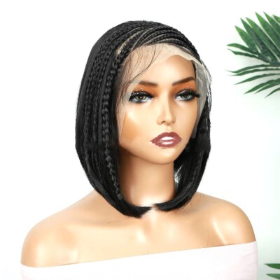 Short Bob Straight Hair with Box Braids Lace Front Wigs for Women Braided Wigs
