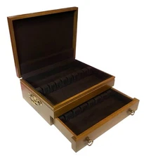 Flatware Silverware Anti-Tarnish Wood Wooden Storage Box Chest w/Drawer