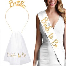 BRIDE TO BE Veil On Comb Tiara & Sash Hen Party Night Do Comb Accessories UK