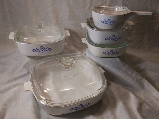 Corning Ware Blue Cornflower Lidded 9.5x9.5,9x9,2@6.5x6.5 &.5