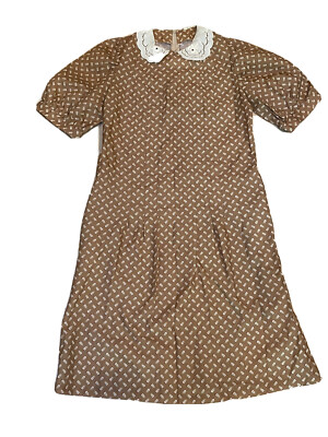 1960s Feather Print Midi Dress with Peter Pan Collar Womens Medium With  Pockets | eBay