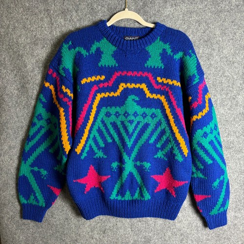 Vintage Gant Sweater Men Medium Eagle Tribal Southwestern Wool Colorful Pullover - Picture 2 of 11
