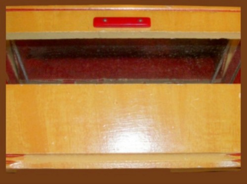 Mens Storage Box Antique 1930s Blonde Wood Red Bakelite Mirrored Flip Top Lined - Picture 5 of 7