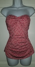 Jantzen red white one piece strapless 50s pinup look shirred swimsuit. 8