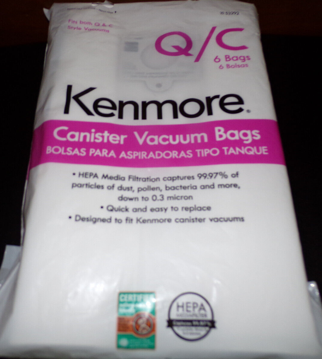 6Pack Sears Kenmore Type Q/C HEPA Cloth Vacuum Bag 53292 For 50557