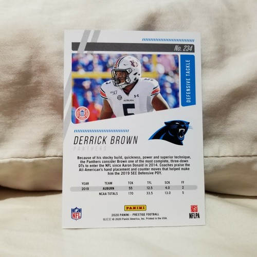 Derrick Brown 2020 Prestige Red Foil Rookie RC Card #234 #d 260/399 Auburn - Picture 2 of 2