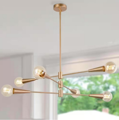 Uolfin Transitional Chandelier 31 in. 6-Light Brass Gold Chandelier