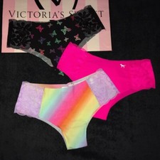 NWT Victorias Secret PINK No-Show Seamless Cheekster Panties -LOT OF 3-Rainbow M