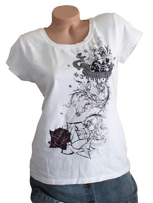 Stretch  Druckshirt, Shirt, T-Shirt von AJC,  Strass,  Gr M