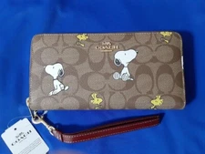 Coach Snoopy Long Zip Around Wallet OUTLET Leather Brown CE705