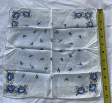 Vintage Handkerchief Ladies Square Hankie Blue Rose / Floral 11 in