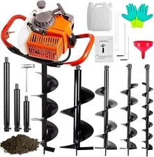 62CC Gas Post Hole Digger with 4 Bits (4", 6", 8", 12") & 3 Extension Rods