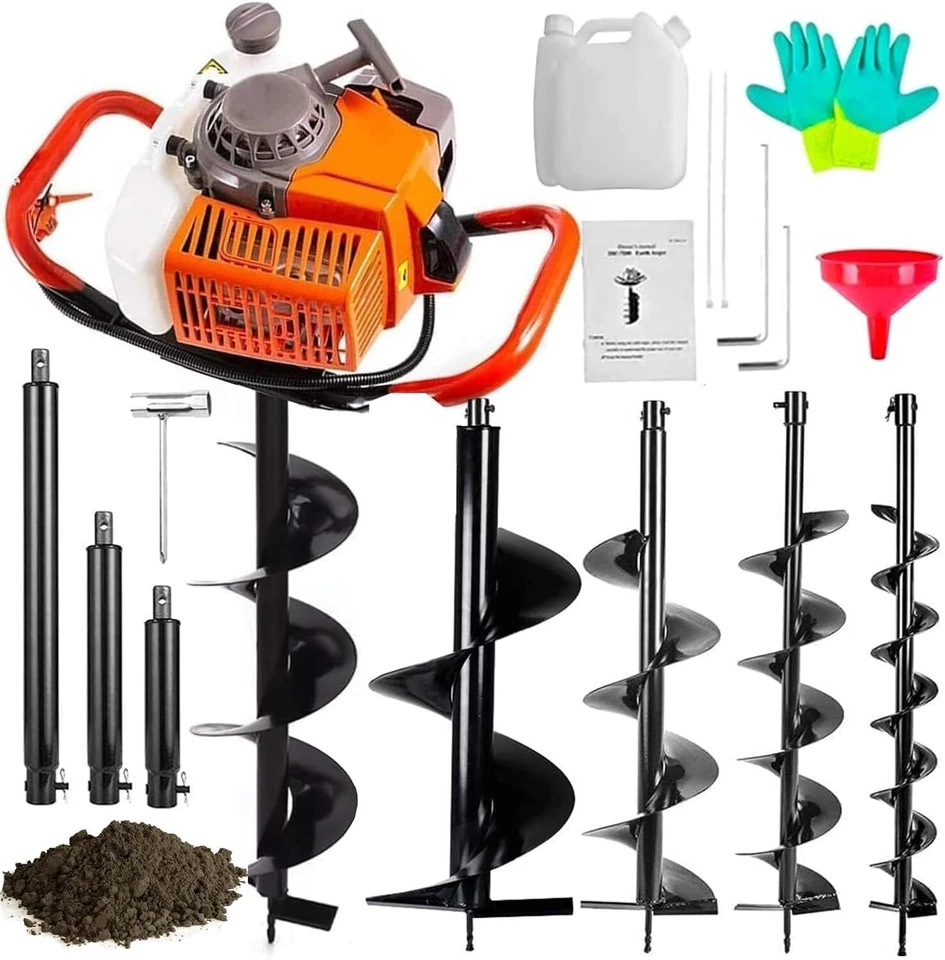 Professional 62CC Gas Post Hole Digger Kit w/ 4 Auger Bits (4"-12") & 3 Rods - Image 3 of 4