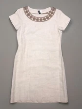 Saks Fifth Avenue Threads Resort Linen Dress Bronze Embroidered Neckline 8