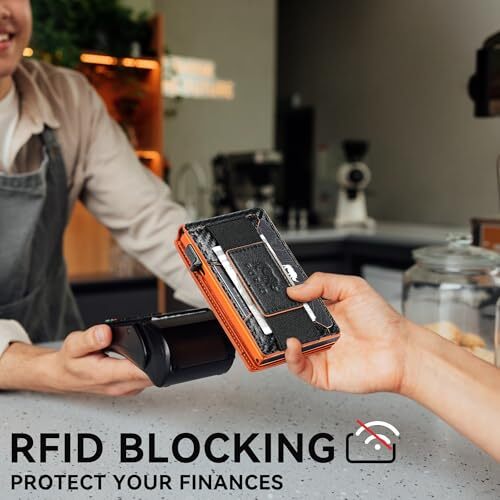 Card Wallet For Men Slim: - Rfid Minimalist Front Smart Wallet Carbon Orange - Picture 6 of 8