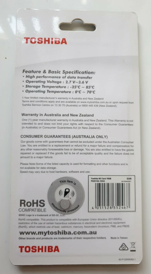 Toshiba SDHC UHS-I flash memory SD card 16GB - NEW - Image 2 of 2