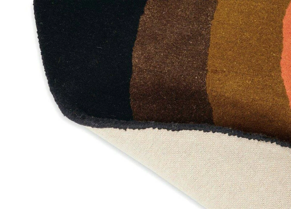 Hand Tufted Round Rug Brown Orange Black Multi Colored Under Table Round Rug - Image 3 of 4