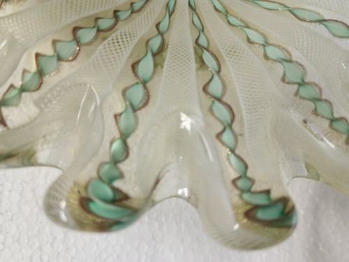 Murano Salviati Zanfirico Latticino Bowl Twisting Ribbons Gold Green BLINGY - Picture 12 of 21