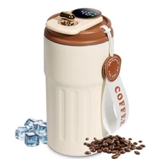 Vacuum Coffee Cup Mug Portable Stainless Steel LED Display Leak-proof 15oz Mug